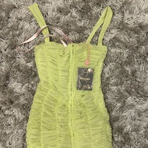 House of CB like green ruched corset dress